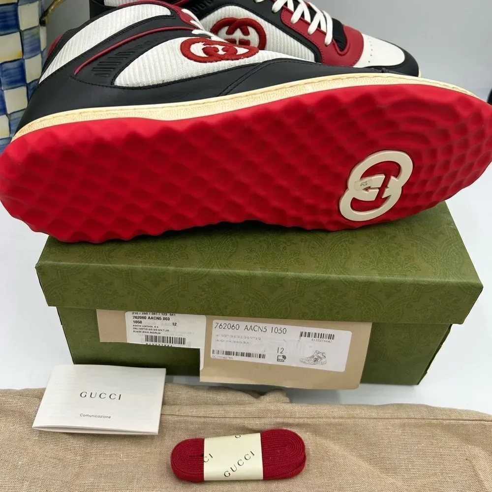 Men’s Gucci MAC 80 high top Leather sneakers Size 12 made in Italy - Picture 8 of 9